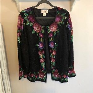Vintage Laurence Kazar Floral Sequined Jacket 2X